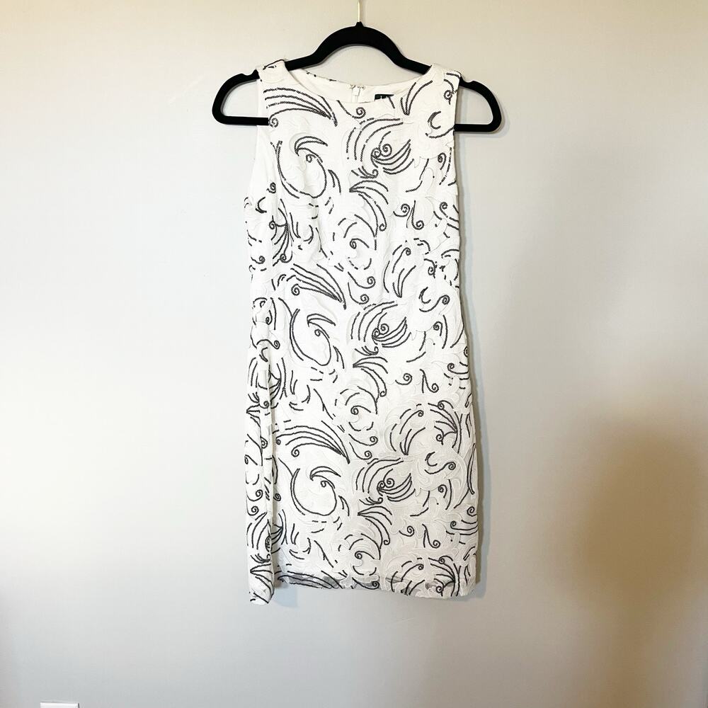 Lauren Ralph Lauren black white sequin cocktail shift dress‎ women’s 4